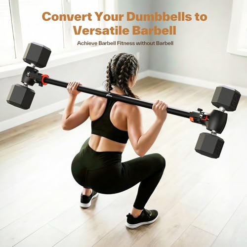 Sportneer Dumbbell to Barbell Converter Bar | Adjustable Fit, 200 lb Capacity, Secure Lock, Tool-Free Setup, 130cm Bar, Full-Body Training, Barbell Feel, Space Saving