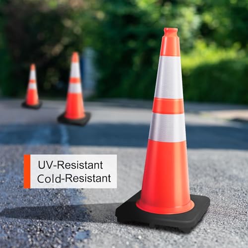 (8 Pack) BESEA 28” inch Traffic Safety Cones Orange Road Parking Cones Heavy Duty Construction Cone Structurally Stable for Traffic Control at Public Place - size: 28 inch