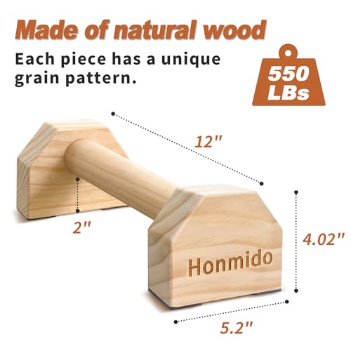 Wooden Parallettes 2 PCS Push Up Stand For Floor Calisthenics Bars Home, Handles Handstand Blocks Beech & Pine Wood Pushup Non-Slip Base Parallel Exercise Equipment For MenTrainers - color: PINE WOOD