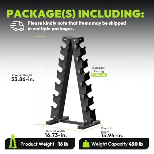 HANDBODE A-Frame Dumbbell Rack | Ideal for home gym, space-saving triangular frame, heavy-duty steel, holds multiple dumbbells securely - color: 1 X 6-Tier A-Frame