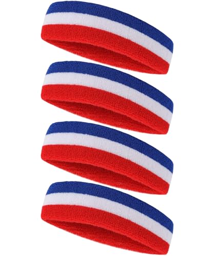Tanluhu Sweatbands Sport Headbands for Men & Women,Terry Cloth Sweat Band for Tennis, Running, Basketball, Working Out, Exercise- Athletic Sweat Cotton Headband Outdoor - color: RedWhiteBlue
