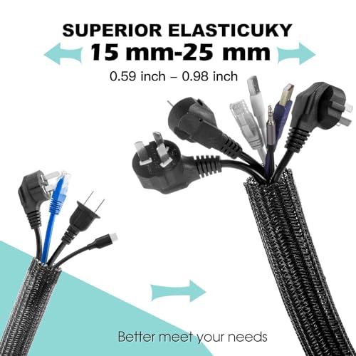 AGPTEK Cable Sleeve, 10ft - 1 inch Cable Management Desk Cord Cover Organizer Wire Hider for Home Office Computer TV Wire Loom Tubing Pet Proof Cord Protector from Cat Dog Chewing, Black - color: Black, size: 1"-10ft