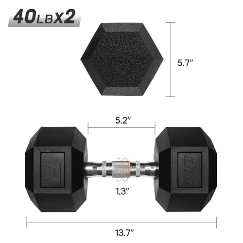 Ritfit 5-650 LBS PVC Encased Hex Dumbbell Sets with Optional Rack for Home Gym, Hand weight with Chrome Handle for Strength Training,Workouts - style: 2X40LBS