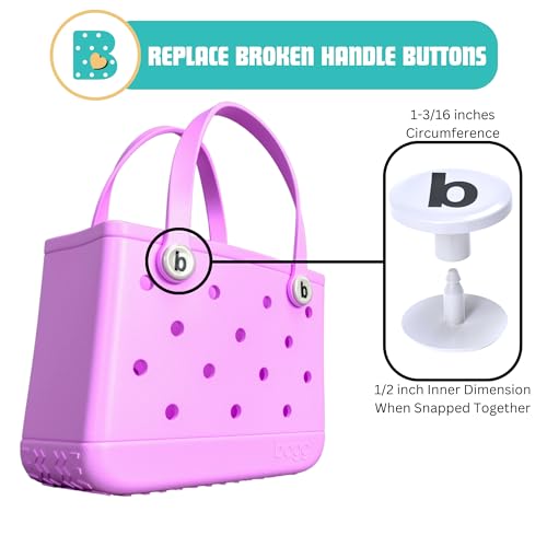 4-Pack Replacement Buttons with B for Bogg Bag Handle Strap. Compatible with Bogg Bag Beach Tote Handles. Fix Your Bogg Bag Handle Quickly and Easily with Replacement Rivets - color: "B" White