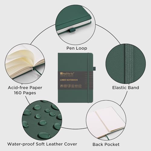 &And Per Se Lined Journal Notebook, 160 Pages, A5 5.7 x 8 inches College Ruled Thick Paper Notebook Journals for Writing, Hardcover Notebooks for Women Men Office School (1 Pack, Green) - color: Green, style: 160-Lined