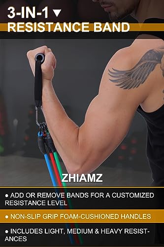 Resistance Bands with Handles, Single Resistance Bands, Exercise Bands with Handles, for Resistance Training, Physical Therapy, Home Workouts, Fitness, Pilates - color: 3-in-1 band- 90lbs