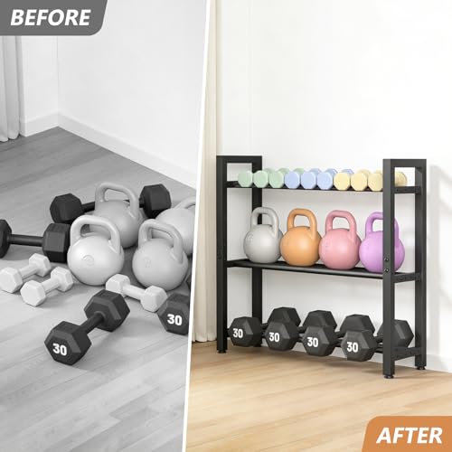 Eocnrhe Dumbbell Rack Stand Only, Weight Rack for Home Gym, 3-Tier Adjustable Dumbell Rack Heavy-Duty Weight Stand for Dumbbells Kettlebells - size: 9.84"D × 29.25"W × 31.37"H