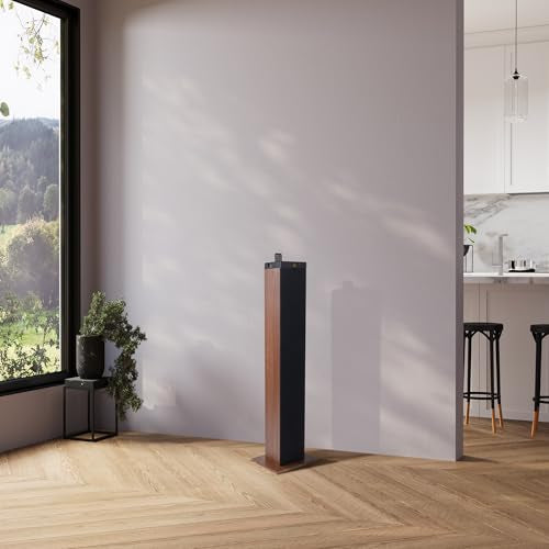 GOgroove Bluetooth Tower Speaker with Subwoofer Built in - Floorstanding Home Speaker with Powerful Bass and Dual Drivers, 120W Peak Power, MP3 3.5mm Aux, USB 2.0 Port Flash Drive, FM Radio (Walnut) - color: Brown