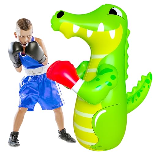 48 in Punching Bag for Kids, Free Standing Inflatable Dummy, Inflatable Punching Bag, De-Stress Boxing Bag for Kid - color: Crocodile-BDW-Green
