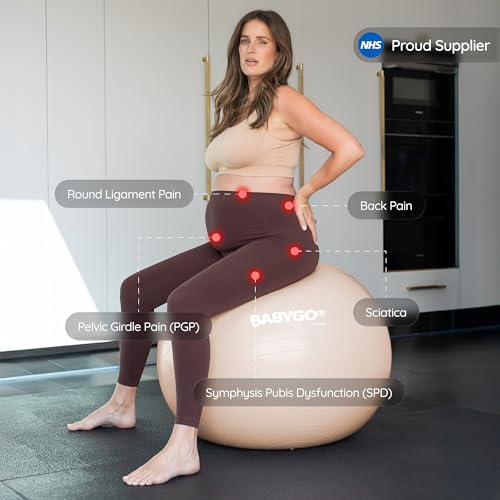 BABYGO Birthing Ball - Pregnancy Yoga Labor & Exercise Ball & Book Set Trimester Targeting, Maternity Physio, Birth & Recovery Plan Included Anti Burst Eco Friendly - color: Nude, size: 65cm - Manual