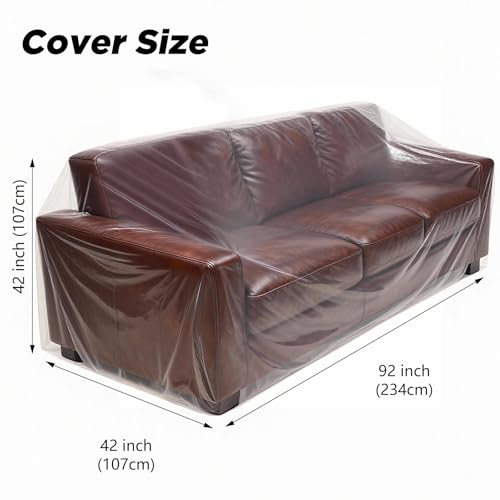 2 Pack Plastic Couch Cover Furniture Cover with Elastic Band, Clear Sofa Cover Protector for Moving and Storage, Waterproof & Dustproof Moving Bags for Couch Slipcover 92W x 42D x 42H Inches - size: 2pcs Sofa