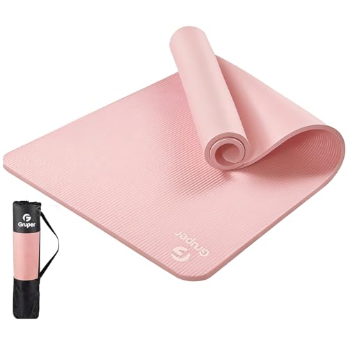 Gruper Yoga Mat Non Slip NBR Extra Thick Yoga Mat, 72"L x 32"/24"W x 0.6"/0.4"TH (185cm x 80cm/61cm x 15mm/10mm), Anti-Tear Exercise Mat with Carrying Strap and Bag, Workout Mats for Yoga, Pilates - color: Pink, size: 72 x 24 x 0.4 inches