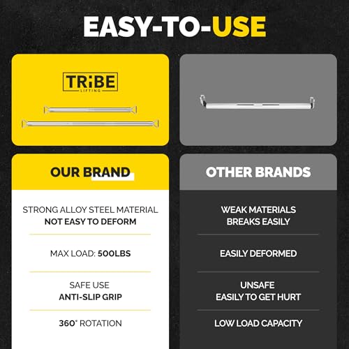Heavy Duty Steel Resistance Band Bar for Exercise, Adjustable 27-39 Inches | Portable 3-section design, ball-bearing swivel ends, tangle-free movement, fits loop, tube and pull-up resistance bands