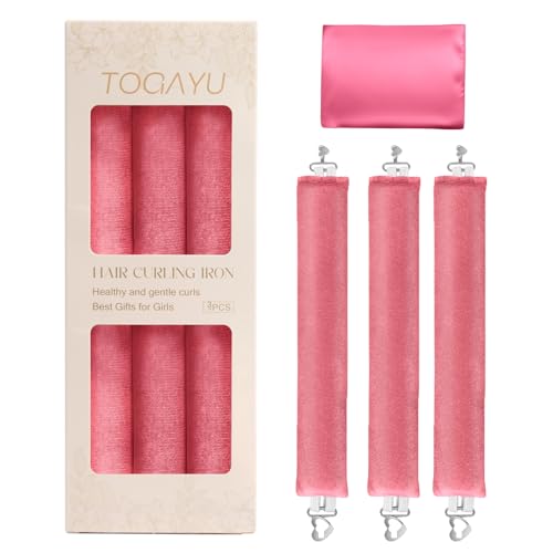 Heatless Curls Overnight Hair Care Set - Jumbo Velvet Hair Curlers | No Heat Hair Rollers for Women, Comfortable Sleep-In Hair Rollers with Satin Scarf, No Heat Damage Curling Rods for All Hair - color: Pink