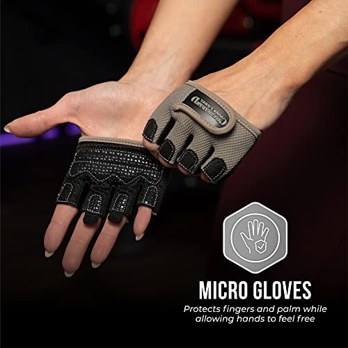 Contraband Pink Label 5537 Womens Micro Weight Lifting Gloves w/Grip-Lock Silicone Padding (Pair) - Minimalist Half Gloves - Apple Watch Friendly - color: Gray, size: Medium