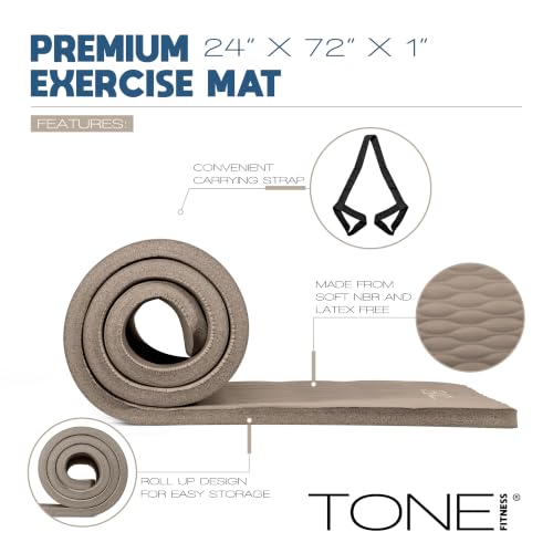 Tone Fitness 1-Inch Thick Yoga Mat | High-Density, Non-slip Exercise Mat with Carrying Strap for Yoga, Pilates, & Home Gym Workouts | Multiple Options - color: Beige, style: Mesh