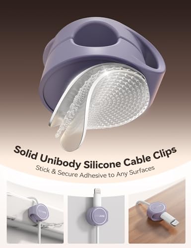 8-Pack Silicone Cord Organizer Magnetic Cable Clips, Adhesive Cable Management Under Desk Wire Hider, FLYLEAD Desktop Cable Organizer for Phone, Office Workspaces Desk Organization Home Accessories - color: Purple