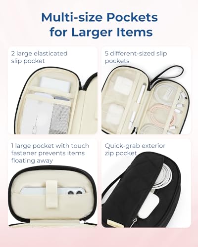 BAGSMART Travel Cord Organizer Electronics Case, Double Layers Puffer Cable Organizer Bag Travel Essentials for Women, Tech Organizer Case for Charger, Phone, Flash Drive - Black - color: Double Layer Black