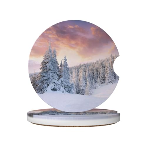 Winter Landscape Snow Car Coasters for Cup Holders, 2 Pack Absorbent Ceramic Drink Cup Coaster for Women Men, Auto Interior Accessories - color: T14