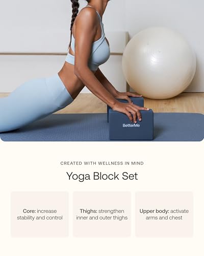 BetterMe Yoga Blocks Set of 2 – High Density Foam Yoga Blocks for Stretching, Pilates & Workouts – Lightweight Non-Slip Exercise Blocks for Flexibility & Balance - color: Subtle Mint