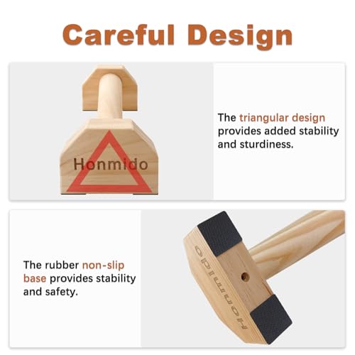 Wooden Parallettes 2 PCS Push Up Stand For Floor Calisthenics Bars Home, Handles Handstand Blocks Beech & Pine Wood Pushup Non-Slip Base Parallel Exercise Equipment For MenTrainers - color: PINE WOOD