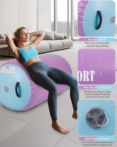 Air Barrel - Air Roller Gymnastics Barrel for Back Handspring Trainer, Air Tumble Mat with Pump for Gym Training/Yoga Balance Exercise/Cheerleading/Home and Outdoor Use - color: Purple + Blue, size: 39.4x23.6inch