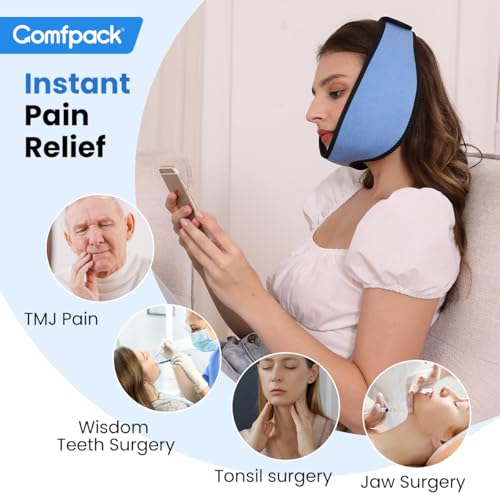 Comfpack Face Ice Pack Wrap for TMJ Relief with 4 Reusable Hot Cold Gel Packs, Wisdom Teeth Ice Pack Head Wrap for Tonsillectomy, Tooth Extraction & Teeth Removed, Oral Surgery, Cosmetic Injection - color: Blue