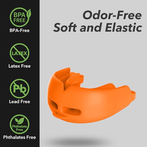 2Pcs Sport Mouth Guard Youth Adult, Mouthguard for Braces,Mouth Guard Football,Helmet Strap, Soft, No Boiling, Jujitsu Rugby Hockey - color: Dark Orange/Strapped