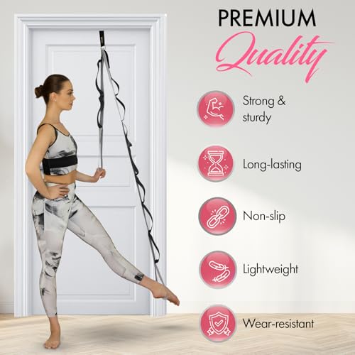 10-Loop Yoga Strap with Door Anchor – Stretch Strap for Flexibility, Deep Stretching, and Improved Balance – Perfect Yoga Accessory for All Fitness Levels - color: Silvery Grey
