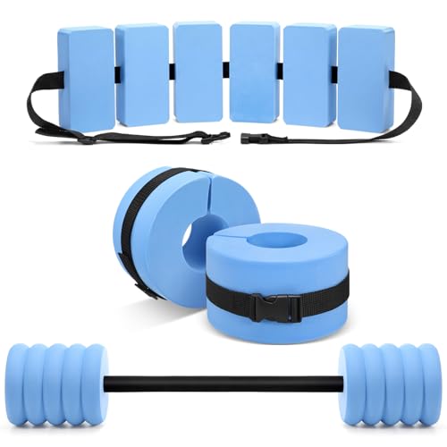 Soulchen Pool Exercise Set Including Long Aquatic Exercise Dumbbells,Pool Ankle Weights,Swim Belt,Water Aerobics Water Aerobics Equipment Set for Full Body Swim Training Kit - color: Blue, size: Middle