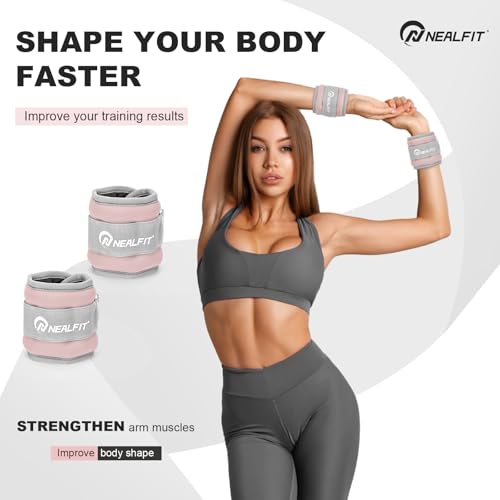 NEALFIT Ankle Wrist Weights, Adjustable Arm Leg Weights for Women Men, Secure Fit Non-Slip Exercise Weights for Home Workout, Running, Walking, Aerobics, Physical Therapy - color: Pale Pink, size: 2Lbs Pair (1lb x 2)
