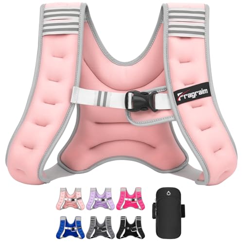 Fragraim Weighted Vest for Women Men - 8lb/10lb/12lb/16lb/22lb/25lb/30lb Weight Vest with Reflective Stripe, Detachable Phone Pouch, Ideal for Walking, Strength Training, Running, Workout, Cardio - color: Pink, size: 8 lb