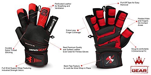 Weightlifting Gloves for Gym Fitness Crossfit Bodybuilding - Workout Gloves for Men & Women - Dominator Leather Crossfit Cross Training Gloves Wrist Strap Wrap - Best Weight Lifting Gloves with Wrist Support for Heavy Lifting - 1 Year Replacement Warranty
