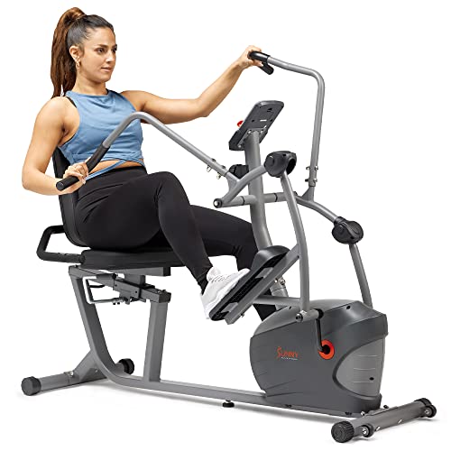Sunny Health & Fitness Smart Recumbent Bike, Full-Body Home Training with Arm/Leg Exercisers, Indoor Cycling Workout Machine Plus Adjustable Seat & Bulit-in Pulse Sensors, Free SunnyFit App Connection - style: Recumbent Elliptical