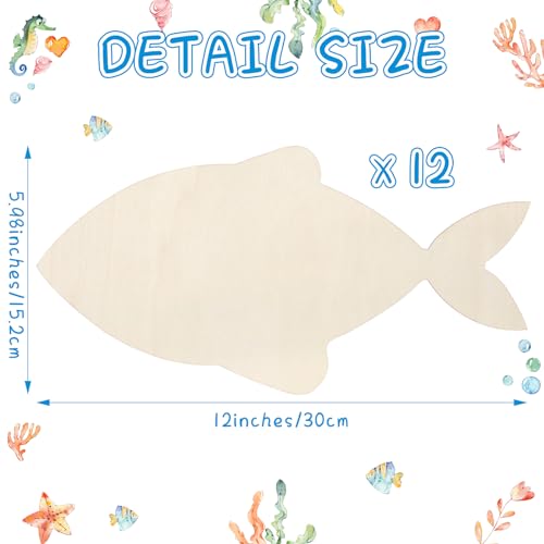 Anglechic 12 Pack 12 Inch Fish Craft Blank Fish Cutout Unfinished Wood Fishes Slices Wooden Fishes for Crafts Shaped Ornaments Door Hanger Decor for Outdoor Home House Wall Decor - color: Fish