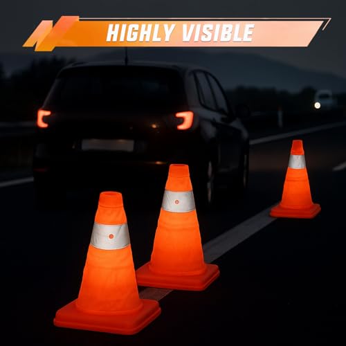 Nilight 12 Inch Collapsible Traffic Safety Cones 4 Pack - Bright Orange Parking Cones with Reflective Collars for Roadside Emergency, Parking, Driving Practice - size: 12 Inch