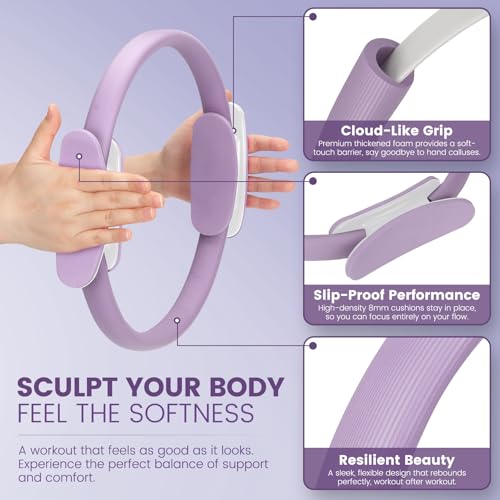 Pilates Kit for Women 13PCS, Pilates Ring Ball Resistance Bands Workout Set | Pilates equipment set for women and beginners, at home pilates kit for mat workouts, toning, stretching and strength training - color: Lavender