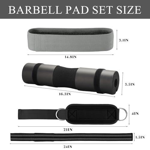 Barbell Pad Set,10 Pcs Barbell Pads for Hip Thrust Squat & Lunges Support,with 2 Workout Ankle Straps, 2 Gym Straps Weight Lifting, 2 Gym Gloves, Resistance Band, Olympic Bar Pad,Carry Bag - color: Black, size: Large-Glove