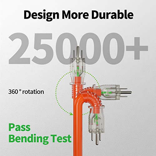 250 ft 12/3 Outdoor Extension Cord Waterproof Heavy Duty with Lighted End 12 Gauge 3 Prong, Flexible Cold-Resistant Long Power Cord Outside, 15Amp 1875W SJTW Orange ETL Listed POWGRN - color: Orange, size: 250 FT
