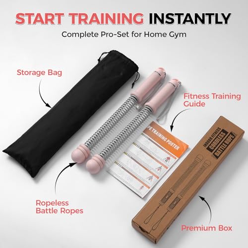 Slim Panda Weighted Ropeless Battle Ropes, 1.6-3lbs Adjustable Resistance Cordless Battle Ropes with Storage Bag & Poster, Portable Home Gym Workout Ropes for HIIT & Strength Training - color: Pink