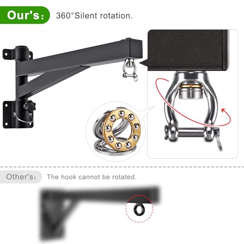 BeneLabel Heavy Bag Hanger for Punching Bag Beam Mount Hardware 360° Rotation Boxing Bag Ceiling Mount I-Beam Hanger for Hanging Heavy Punching Bags Wall Hangers - color: 24" Black wall hanger with spring