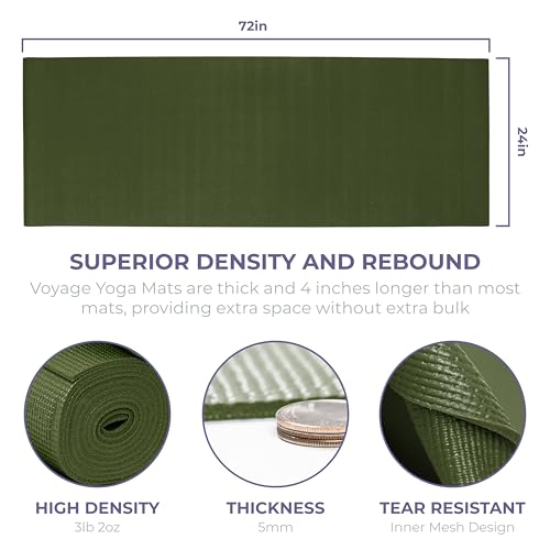 Voyage 5mm Studio Yoga Mats, 6 Pack, 72x24in | Extra Long, Anti-Tear Exercise Mats for Workout, Stretching, Fitness - Non Slip Gym Mats for Home, Schools and Studios - color: Olive Green
