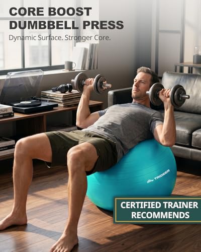 Trideer Yoga Ball for Exercise, Pilates, Core & Balance Training, Stability Ball for Pregnancy & Birthing Prep, Physical Therapy, Daily Stretching, Office Chair for Active Sitting, Quick Pump Included - color: Turkis, size: M(19-22ines/48-55cm)