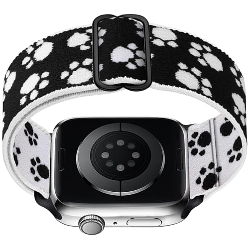 Stretchy Nylon Loop Bands Compatible with Apple Watch 38mm 40mm 41mm 42mm 44mm 49mm 46mm Adjustable Soft Elastics Strap Compatible with Apple Watch SE Ultra iWatch Series 10/9/8/7/6/5/4/3/2/1 Women Men - color: 1-Black Paw, size: 38mm/40mm/41mm/42mm(Serie