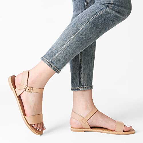 DREAM PAIRS Women's Ankle Strap Flat Sandals Open Toes One Band Buckle Summer Dressy Sandals - color: Nude, size: 8.5