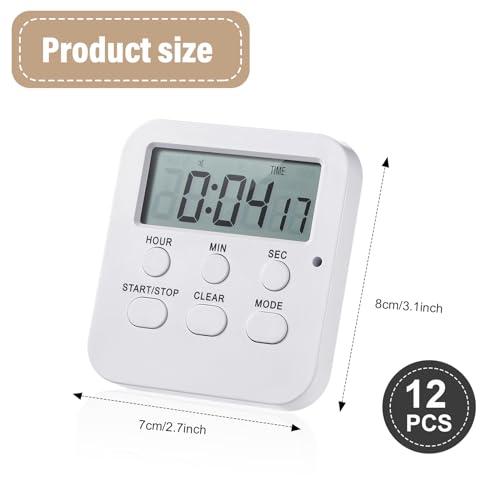 Weewooday 12 Pcs Digital Kitchen Magnetic Timer Bulk Classroom Count up Countdown Egg Timer Cute Desk Stopwatch for Back to School Teacher Kids Cooking Office(White,Cute Style) - color: White, style: Cute Style