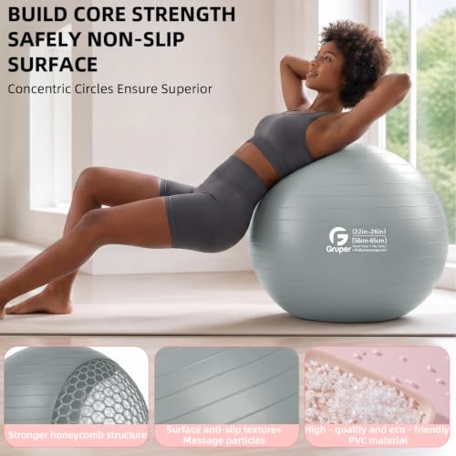 Gruper Exercise Ball, Extra Thick Yoga Ball for Working Out, Yoga & Pregnancy, 4 Sizes Anti-Burst Balance Ball with Foot Pump for Pilates, Physical Therapy & Fitness - color: green, size: L(26IN/65cm)