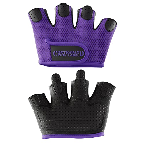 Contraband Pink Label 5537 Womens Micro Weight Lifting Gloves w/Grip-Lock Silicone Padding (Pair) - Minimalist Half Gloves - Apple Watch Friendly - color: Purple, size: X-Small