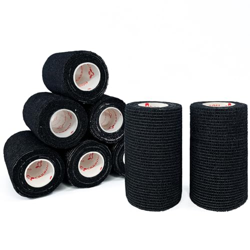 [8 Pack 4" x 5 Yards] Black- Self Adhesive Cohesive Bandage Wrap, Self Adherant Non-Woven Wrap Rolls, Atheletic Tape for Wrist, Ankle, Hand, Leg, Premium-Grade Medical Stretch Wrap - color: Black, size: 8 Count (Pack of 1)