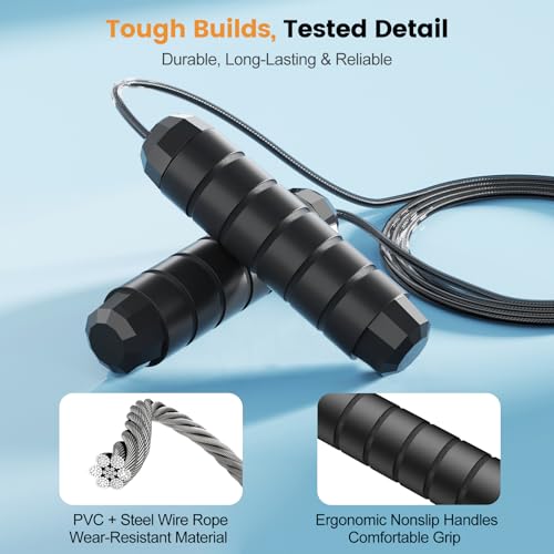 Jump Rope,Tangle-Free Rapid Speed Jump Rope with Ball Bearings for Men,Women and Kids,Adjustable Steel Skipping Rope with Ergonomic Foam Handles,A Ideal Equipment and Accessories for Workout,Fitness,Exercise,Home Gym,Slim Body - color: Black